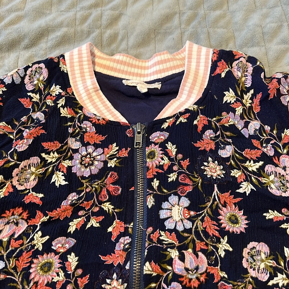 Mystree Floral Bomber Jacket, Navy Blue, Pink, Boho, Size S - Picture 4 of 10